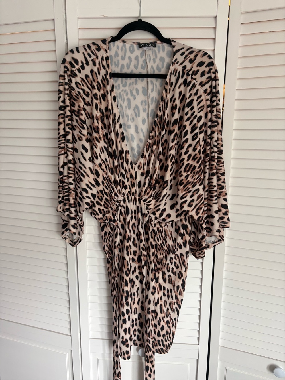 VENUS Animal Print Wrap Dress - Beige, Black & Gray